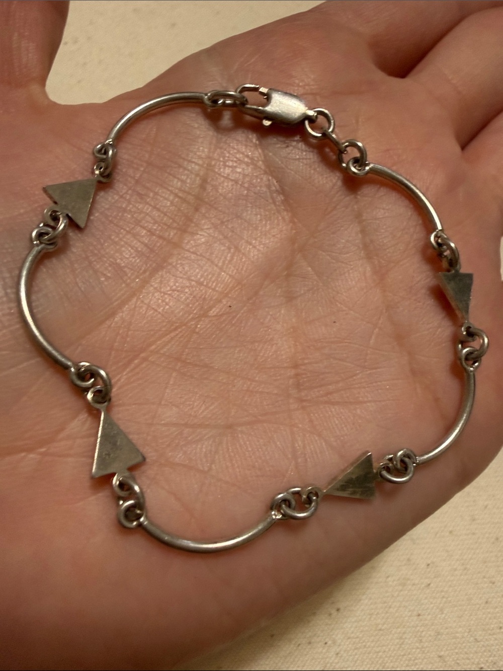 Sterling Silver 925 Triangle Link Bracelet Geometric Chain 7’ inch